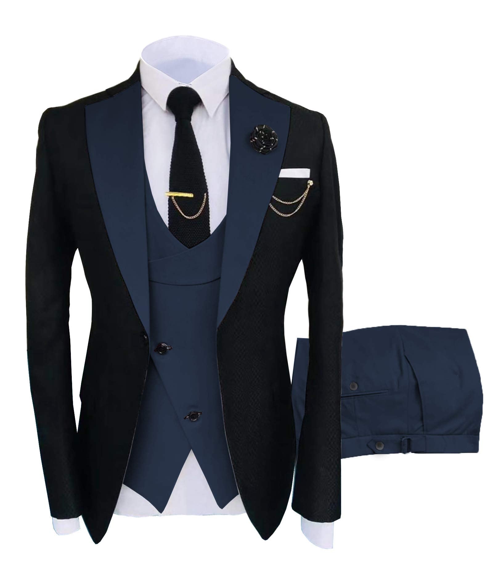 Men's Suits Slim Fit 3 Pieces Notch Lapel Formal Groomsmen Tuxedos for Wedding (Blazer+Vest+Pant)(Navy,42)